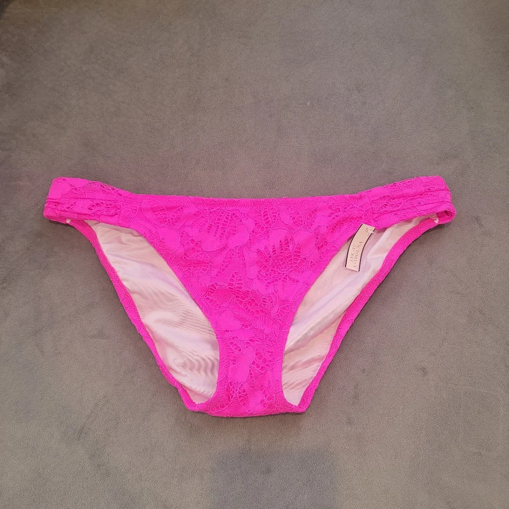 Victoria’s Secret “The Knockout Bikini” in Neon Pink Lace Overlay Size XL - Picture 1 of 12